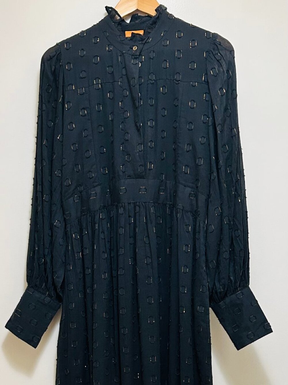 Oliphant Black Textured Long Sleeve Maxi Dress Side Zip Size Medium NWT